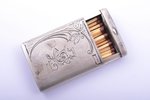 matches' holder, silver, 875 standard, 36.75 g, engraving, 6 x 4.2 x 1.2 cm, the 20ties of 20th cent...