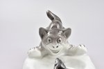 figurine, ashtray "A Cat and a Mouse", porcelain, Riga (Latvia), M.S. Kuznetsov manufactory, 1934-19...