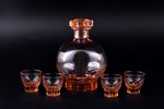 a set, carafe and 4 beakers, Iļģuciems glass factory, Latvia, carafe with cork h 15 cm, beaker h 4 c...
