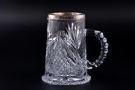 beer mug, silver, 875 standard, crystal, h 14.3 cm, the 20-30ties of 20th cent., Latvia...