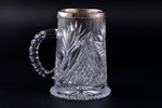 beer mug, silver, 875 standard, crystal, h 14.3 cm, the 20-30ties of 20th cent., Latvia...