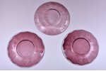 a set, 3 plates, Iļģuciems glass factory, Latvia, the 20-30ties of 20th cent., Ø 15.1 cm, chips on t...