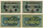 5 mark, 4 banknotes, German occupation, currency in the territory of Latvia, 1904-1917, Latvia, XF,...