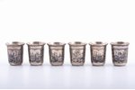 set of 6 beakers, silver, 84 standard, total weight of items 366.30, niello enamel, h 6.1 cm, by Los...