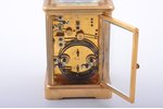 carriage clock, half-hour repeater, 17 x 9.2 x 8.1 cm, in working condition, clock is a little behin...