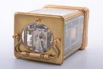 carriage clock, half-hour repeater, 17 x 9.2 x 8.1 cm, in working condition, clock is a little behin...