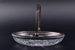 candy-bowl, silver, 875 standard, crystal, 20.5 x 15.1 cm, h (with handle) 15.6 cm, the 20-30ties of...