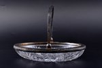 candy-bowl, silver, 875 standard, crystal, 20.5 x 15.1 cm, h (with handle) 15.6 cm, the 20-30ties of...