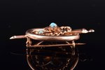 a brooch, gold, 56 standard, 2.88 g., the item's dimensions 4 x 2.5 cm, turquoise, Riga, Latvia, Rus...