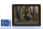 case, "Hunting for wood grouse", Mstera, by artist L. Fomichev, lacquer miniature, USSR, 23.9 x 18.1...