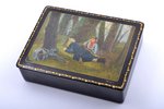 case, "Hunting for wood grouse", Mstera, by artist L. Fomichev, lacquer miniature, USSR, 23.9 x 18.1...