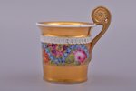 tea pair, porcelain, A. Popov manufactory, Russia, h (cup) 8.8 cm, Ø (saucer) 12.8 cm, restoration o...