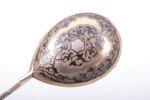 spoon, silver, 84 standard, 65.05 g, engraving, niello enamel, 19.3 cm, 1852-1862, Moscow, Russia...