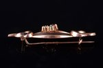 a brooch, Art-Nouveau, gold, 56 standard, 2.44 g., the item's dimensions 1.3 x 4.5 cm, emerald, pear...