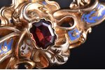 a brooch, gold, enamel, 10.97 g., the item's dimensions 5.5 x 2.8 cm, garnet, gold fineness 56.24 %;...