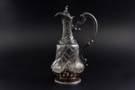 jug, silver, 950, 91 ПТ standard, gilding, glass, h 26.7 cm, France, micro chip on the glass...