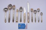flatware set, silver, 101 item, 875 standard, 4187.95 g, niello enamel, gilding, 10.7 - 22 cm, artel...