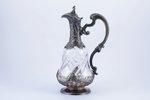 jug, silver, 950, 91 ПТ standard, gilding, glass, h 26.7 cm, France, micro chip on the glass...