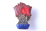 set, 2 badges, Parade of athletes, Latvia, USSR, 1954, 22.1 x 15.6 / 19.1 x 17.5 mm...