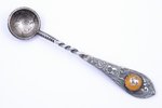 чайная ложка, серебро, из 5-латовой монеты (1932), 875 проба, 66.25 г, янтарь, 16.8 см, мастер Вильг...