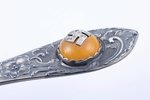 teaspoon, silver, made of 5 lats coin (1932), 875 standard, 66.25 g, amber, 16.8 cm, by Wilhelm Hein...