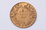 5 франков, 1868 г., A, золото, Франция, 1.60 г, Ø 16.7 мм, VF...