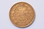20 лир, 1882 г., R, золото, Италия, 6.43 г, Ø 21.3 мм, AU, XF...