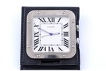 дорожные часы, "Cartier", Quartz, Швейцария, 5.3 x 5.3 см, в кожаном футляре, исправные...