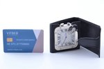 travel clock, "Cartier", Quartz, Switzerland, 5.3 x 5.3 cm, in a leather case, working well...