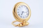 table clock, "Cartier", Quartz, France, 9.1 x 7.8 cm, Ø 78 mm, in a box, working well, without batte...