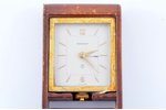 travel clock, "Jaeger-LeCoultre", Switzerland, 10.6 x 6.4 x 2.4 cm, working well, damaged leather in...