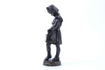 figurine, Pioneer girl with briefcase (Schoolgirl), cast iron, h 20 cm, weight 895.30 g., USSR, Kasl...