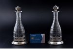 a pair of carafes, silver, 950 standard, crystal, h 21.6 cm, France...