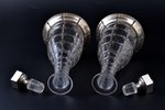 a pair of carafes, silver, 950 standard, crystal, h 21.6 cm, France...
