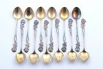 set of 12 teaspoons, silver, 830 standard, 117.10 g, gilding, 12.1 cm, Turku, Finland, in a box...