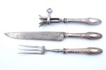 meat carving set of 3 items, silver/metal, 800 standart, France, 32.5 - 20.8 cm...