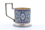tea glass-holder, silver, 88 standard, 260.40 g, cloisonne enamel, h (with handle) 10.2 cm, Ø (insid...