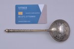 spoon, silver, 84 standard, 71.25 g, niello enamel, gilding, 17.8 cm, 1877, Moscow, Russia...