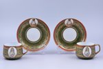 2 tea pairs, porcelain, Gardner porcelain factory, Russia, the 2nd half of the 19th cent., h (cup) 5...