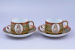 2 tējas pāri, porcelāns, Gardnera porcelāna rūpnīca, Krievijas impērija, 19. gs. 2. puse, h (tasīte)...