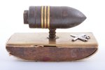 press paper, Latvian Army, Heavy Artillery Division, 14 x 7.5 x 8.3 cm, with 37-mm cannon ball, Latv...