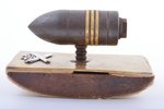 press paper, Latvian Army, Heavy Artillery Division, 14 x 7.5 x 8.3 cm, with 37-mm cannon ball, Latv...