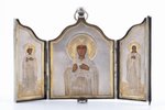 icon with foldable side flaps, Chosen saints, silver, painting, guilding, 84 standart, Russia, 1880-...