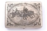 snuff-box, silver, "Troika", 84 standard, 144.20 g, niello enamel, 10.5 x 7.7 x 2.4 cm, 1880-1890, M...
