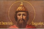 icon, Saint Vladimir, silver, guilding, painted on zinc, 84 standard, firm of Gavriil Grachov, Russi...