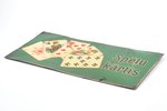 izkārtne, "Spēļu kārtis", metāls, Latvija, 20 gs. 20-30tie gadi, 16.8 x 35 cm...