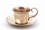 tea pair, silver, 875 standard, 96.35 g, h (cup with handle) 6 cm, Ø (saucer) 11.2 cm, the 20-30ties...