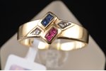 a ring, gold, 585 standard, 3.15 g., the size of the ring 17.5, diamonds, ruby, sapphire, size of ru...