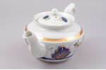teapot, porcelain, M.S. Kuznetsov manufactory, hand-painted, Russia, the 2nd half of the 19th cent.,...