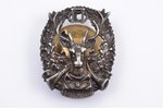 badge, St. Petersburg Society of Correct Hunting, bronze, silver plate, Russia, 48.6 x 39.5 mm...
